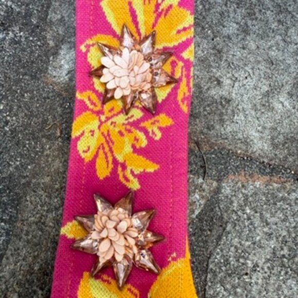 ZARA Floral Mini Dress M Pink Yellow Square Neck Embellished Straps - Picture 4 of 12